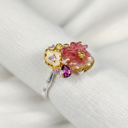 925 silver bouquet tourmaline ring