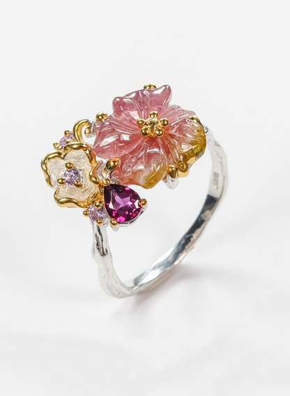925 silver bouquet tourmaline ring