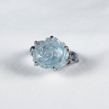 925 silver carved rose aquamarine ring