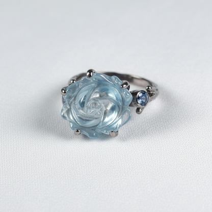 925 silver carved rose aquamarine ring