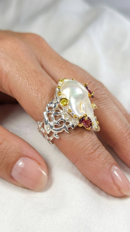 925 silver chunky baroque pearl ring