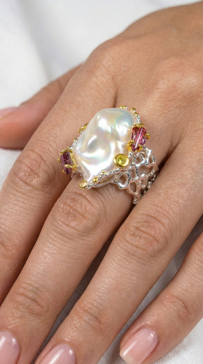 925 silver chunky baroque pearl ring