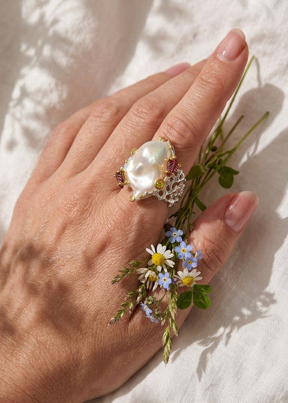925 silver chunky baroque pearl ring