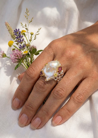 925 silver chunky baroque pearl ring
