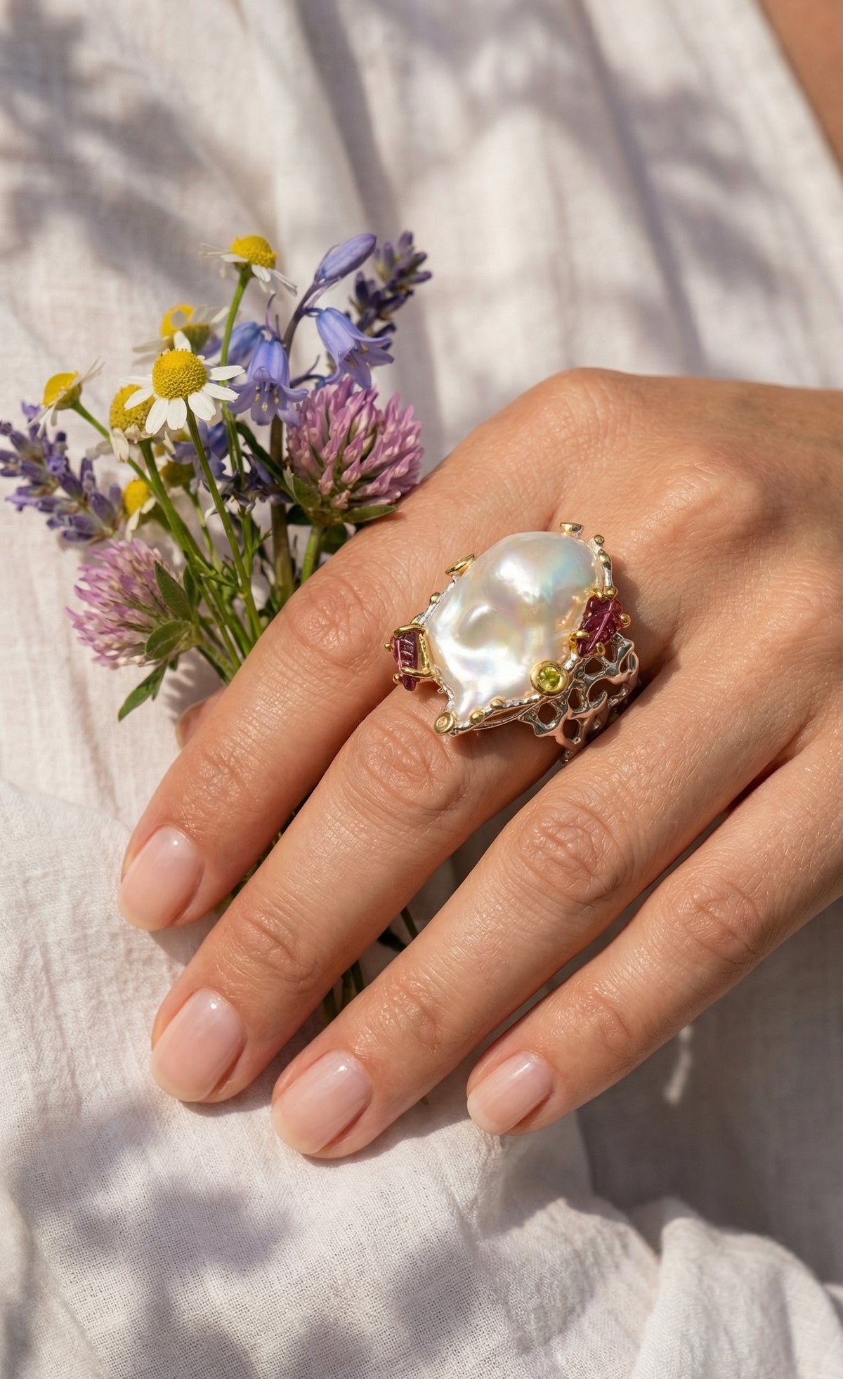 925 silver chunky baroque pearl ring