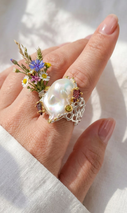 925 silver chunky baroque pearl ring