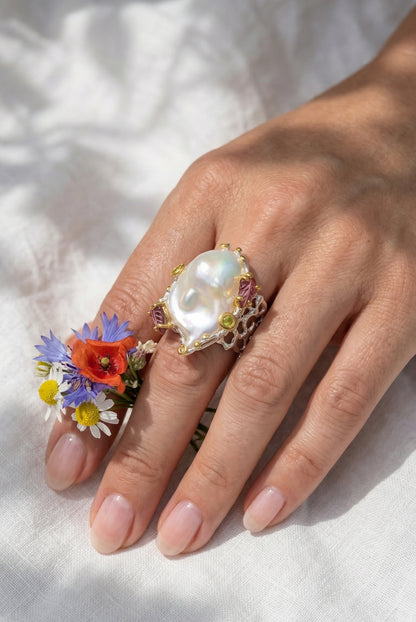 925 silver chunky baroque pearl ring