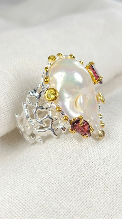 925 silver chunky baroque pearl ring