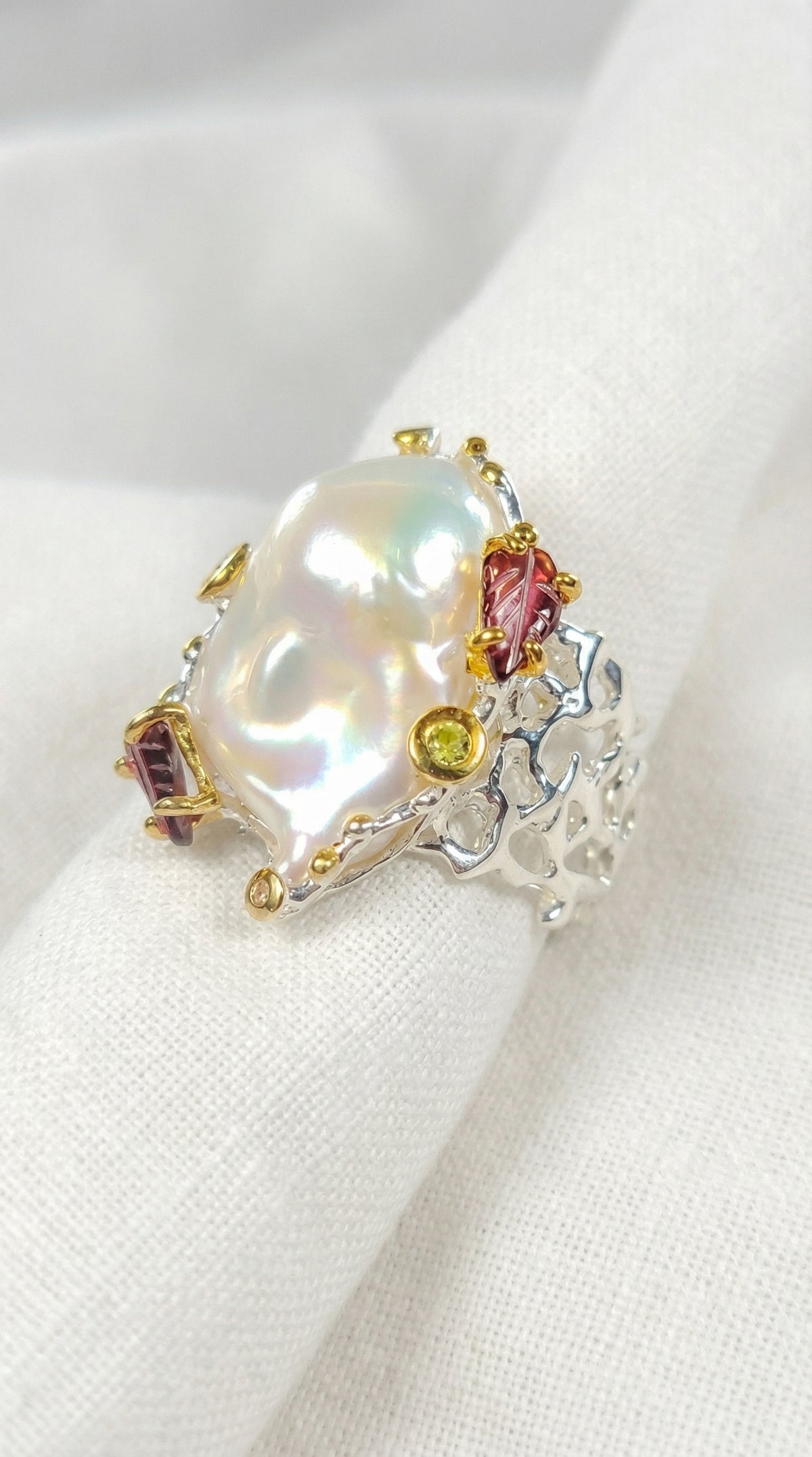 925 silver chunky baroque pearl ring