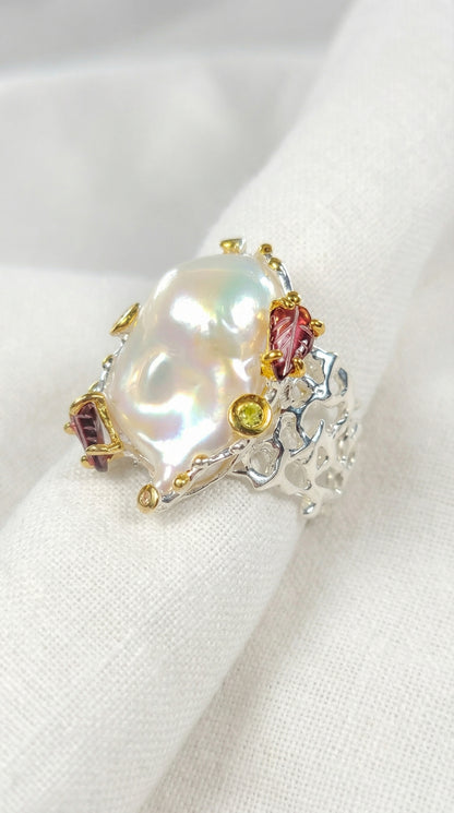 925 silver chunky baroque pearl ring