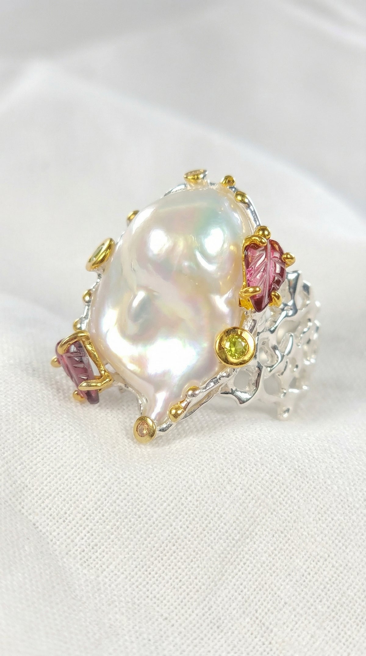 925 silver chunky baroque pearl ring