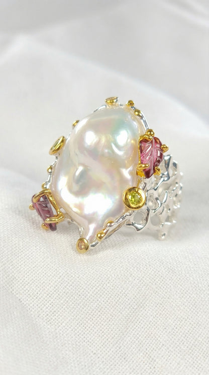 925 silver chunky baroque pearl ring