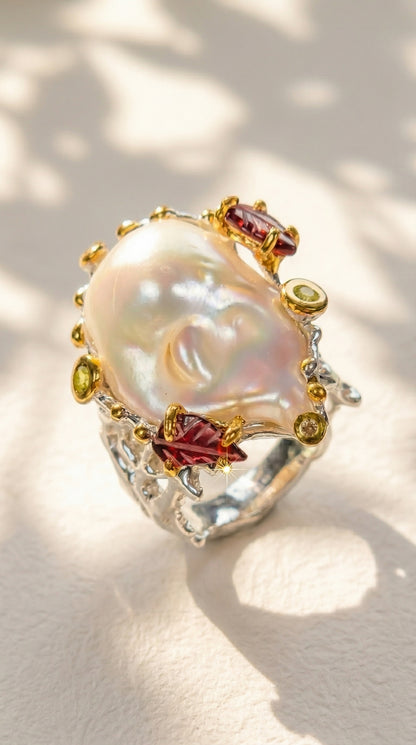 925 silver chunky baroque pearl ring