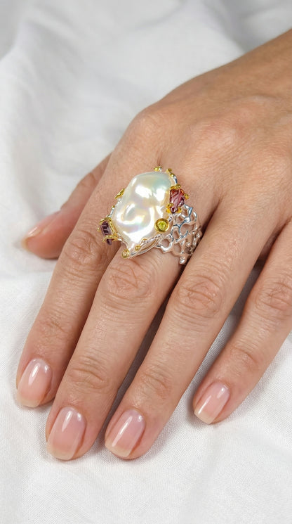 925 silver chunky baroque pearl ring