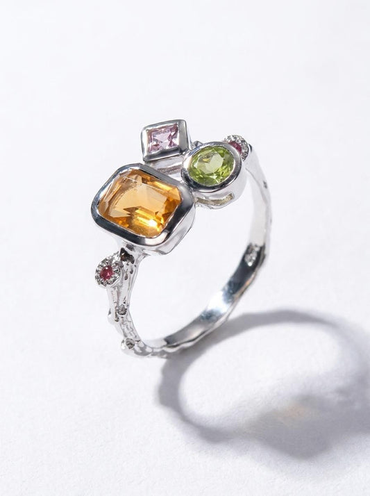 925 silver citrine cluster ring