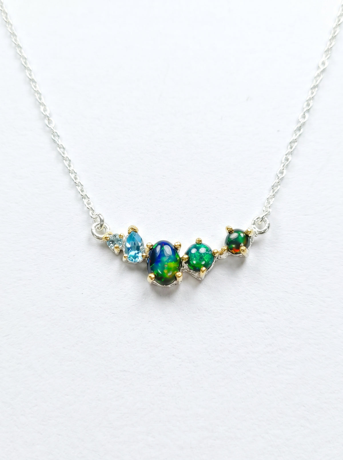 925 sterling silver cluster black opal necklace, main product image