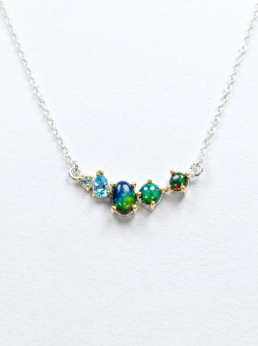 925 sterling silver cluster black opal necklace, main product image