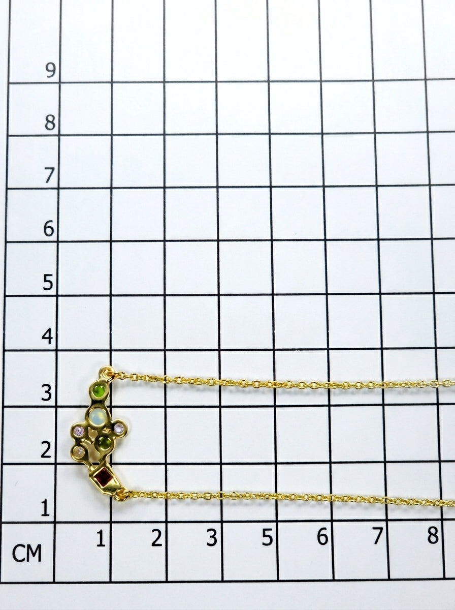 925 sterling silver cluster gemstone necklace, worn view