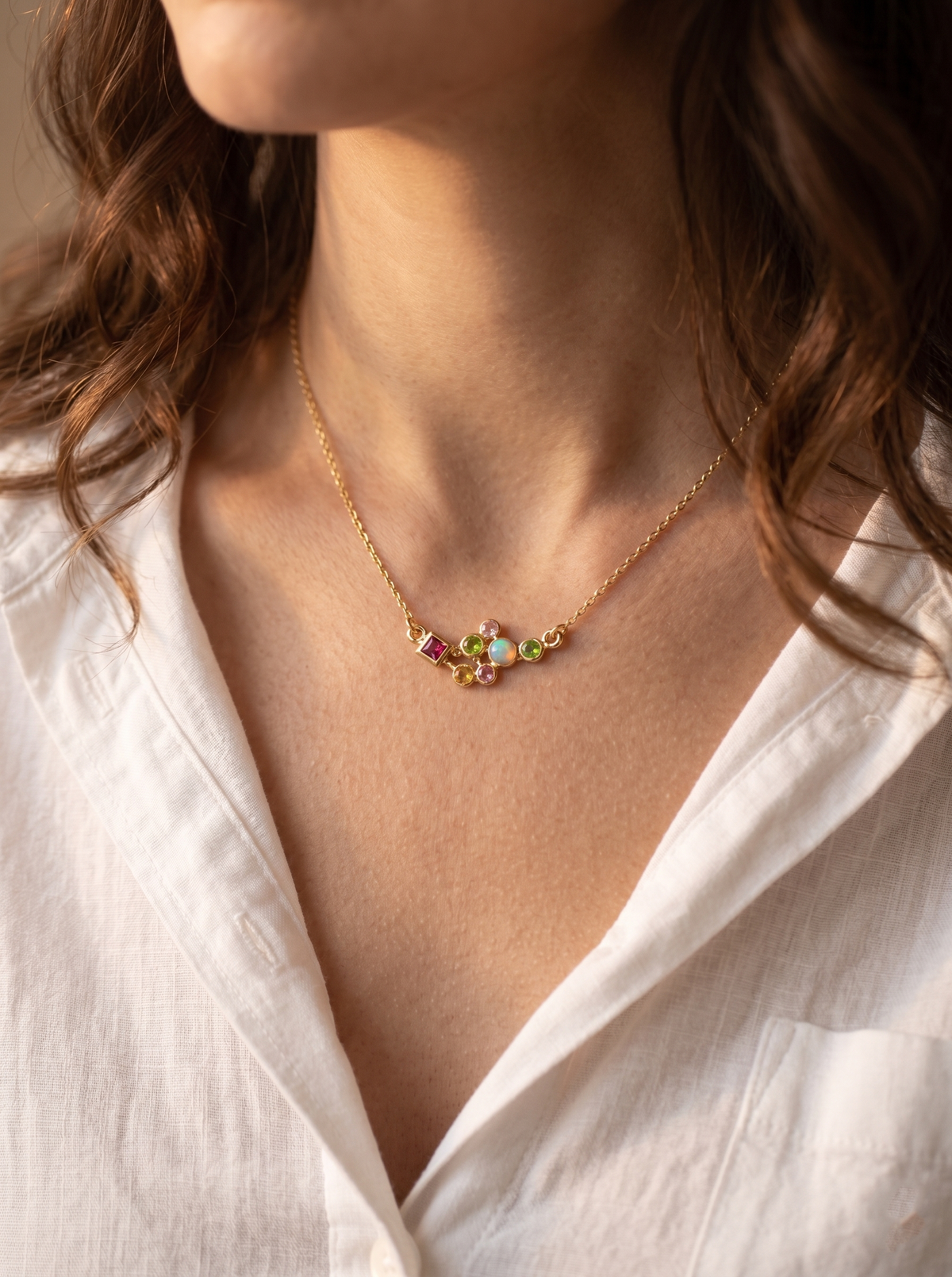 925 sterling silver cluster gemstone necklace, pendant detail