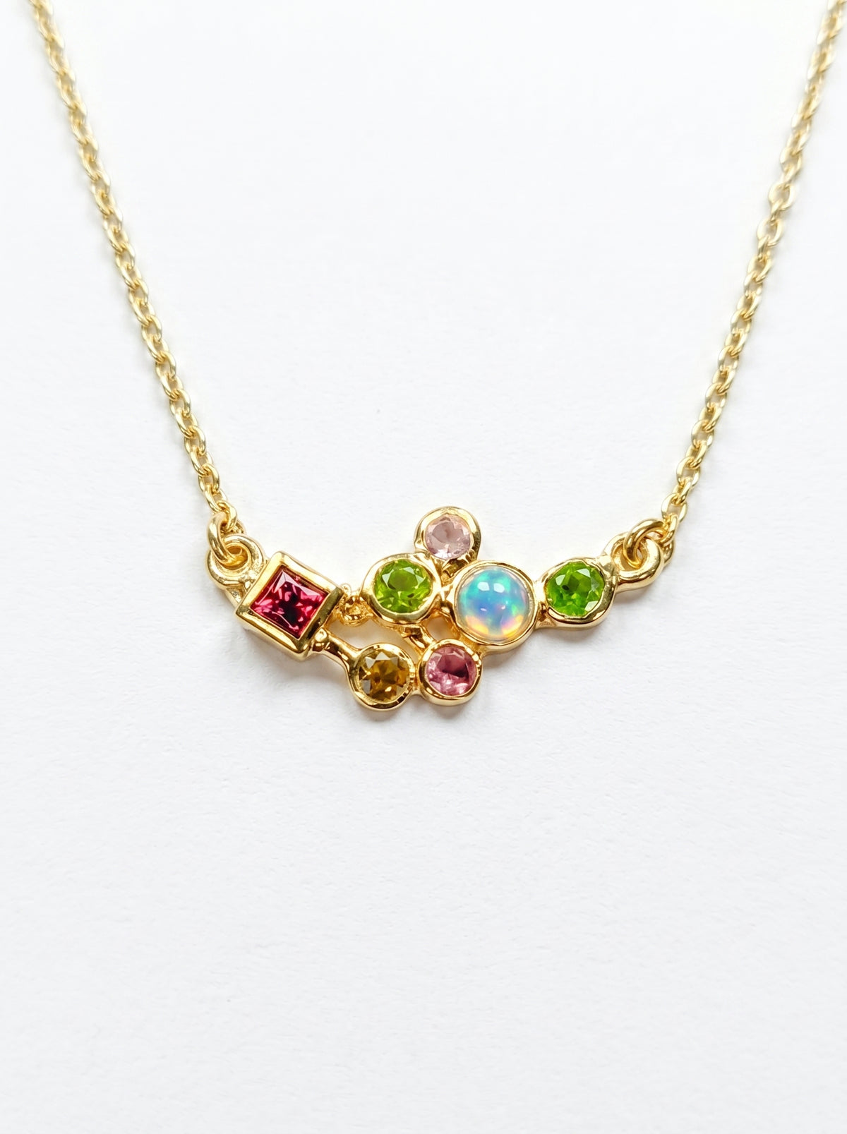 925 sterling silver cluster gemstone necklace, additional angle