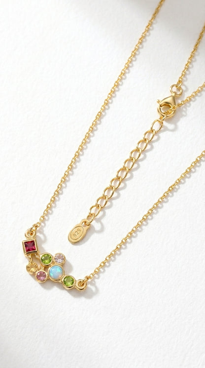 925 sterling silver cluster gemstone necklace, chain detail