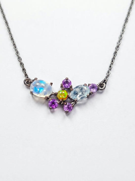 925 sterling silver cluster moonstone necklace, main product image