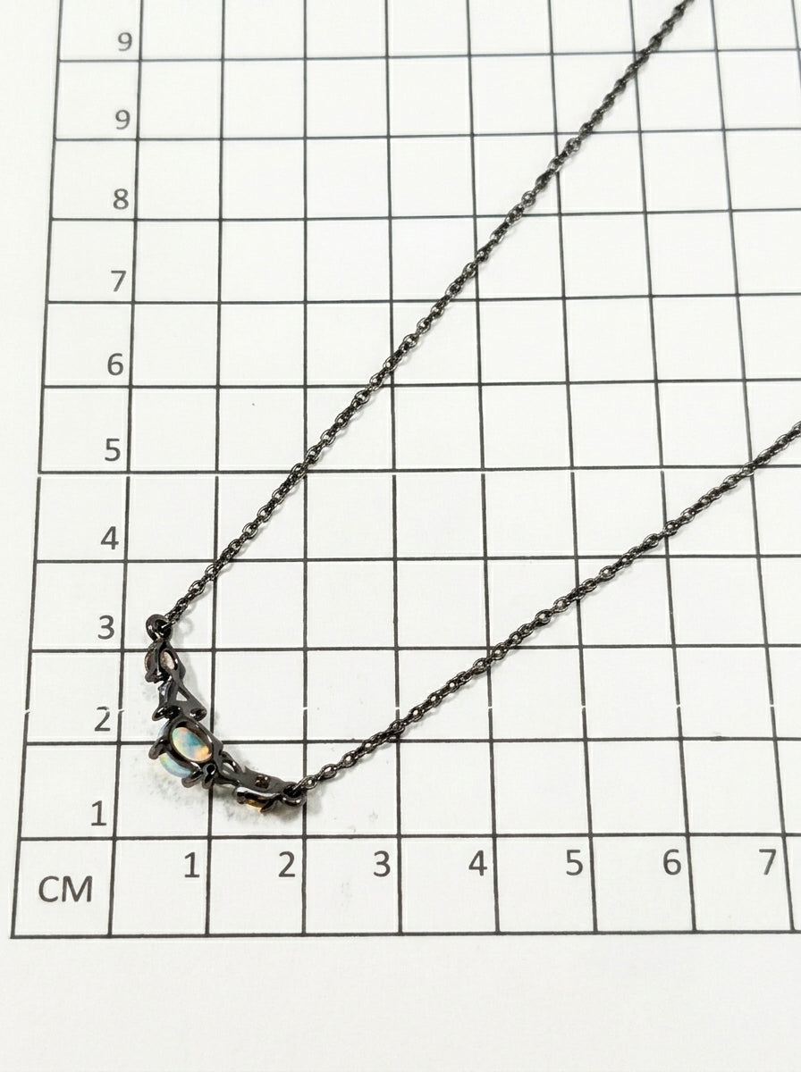 925 sterling silver cluster black opal necklace, worn view