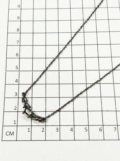 925 sterling silver cluster black opal necklace, worn view