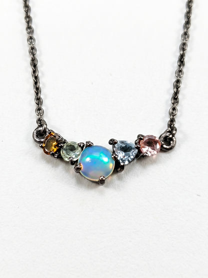 925 sterling silver cluster black opal necklace, pendant detail