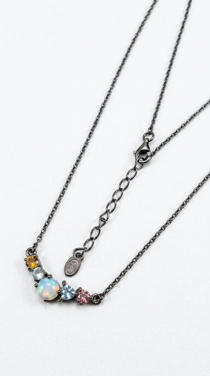 925 sterling silver cluster black opal necklace, additional angle