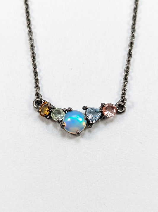 925 sterling silver cluster black opal necklace, main product image