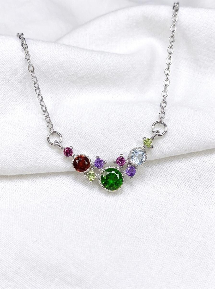 925 silver colorful gemstone necklace