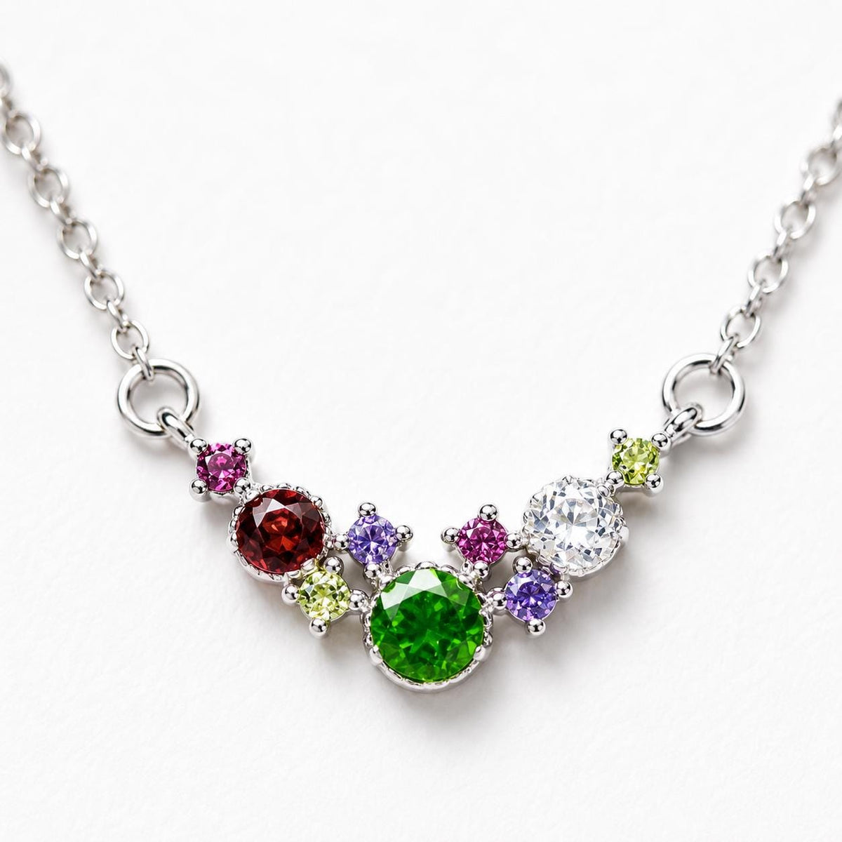 925 silver colorful gemstone necklace