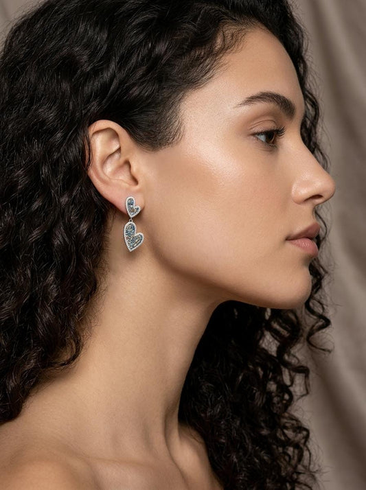 925 silver colorful sapphire heart earrings