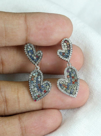 925 silver colorful sapphire heart earrings