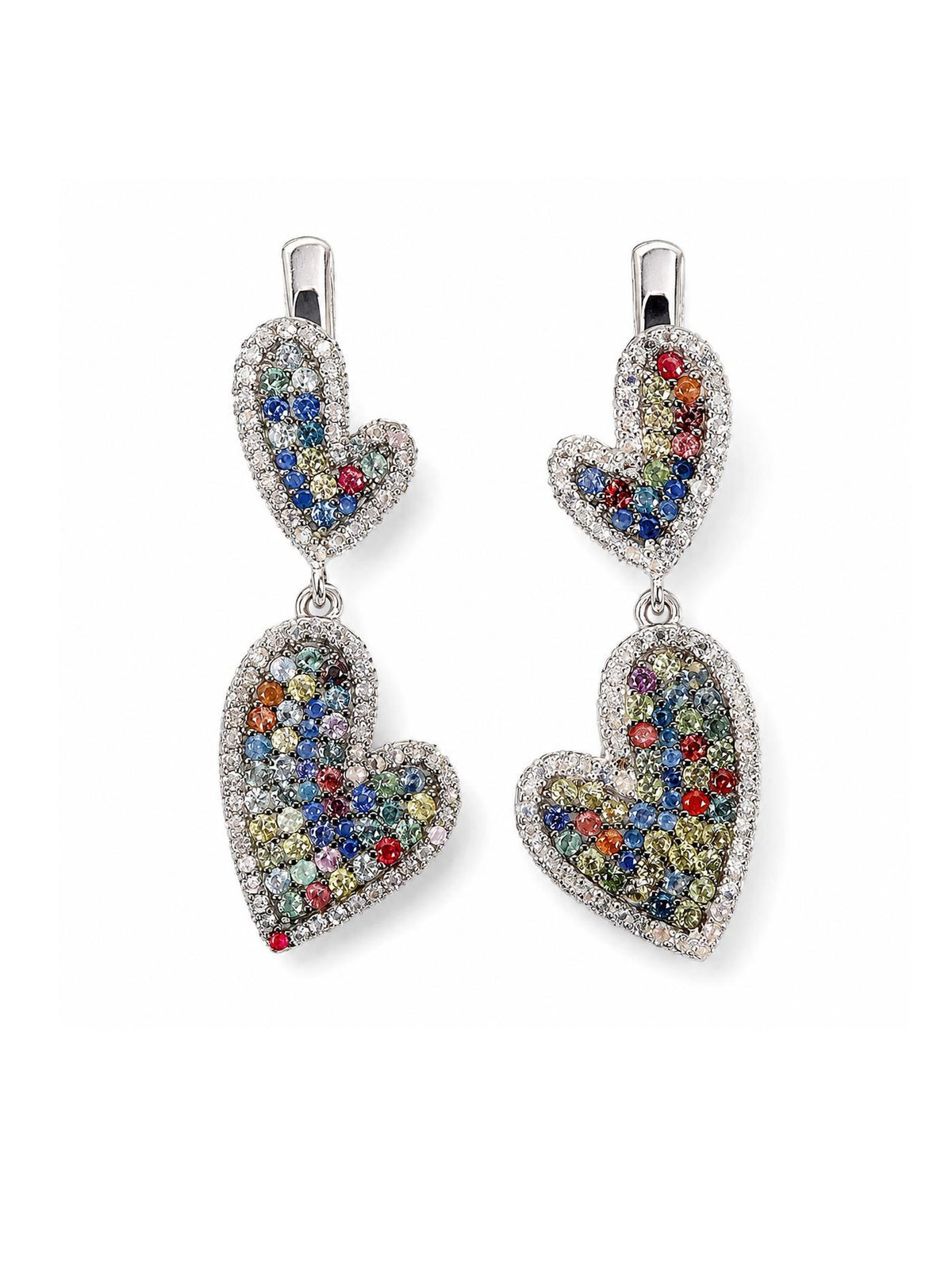925 silver colorful sapphire heart earrings