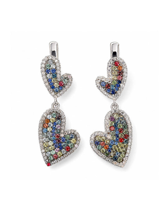 925 silver colorful sapphire heart earrings