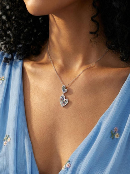 925 silver colorful sapphire heart necklace