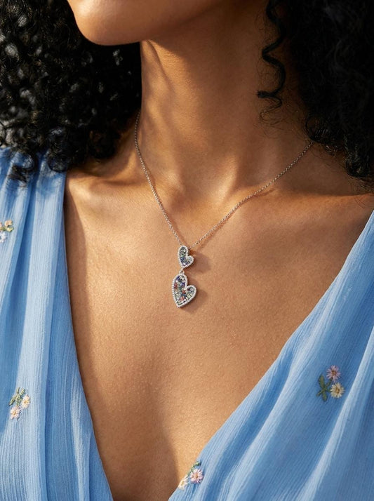 925 silver colorful sapphire heart necklace