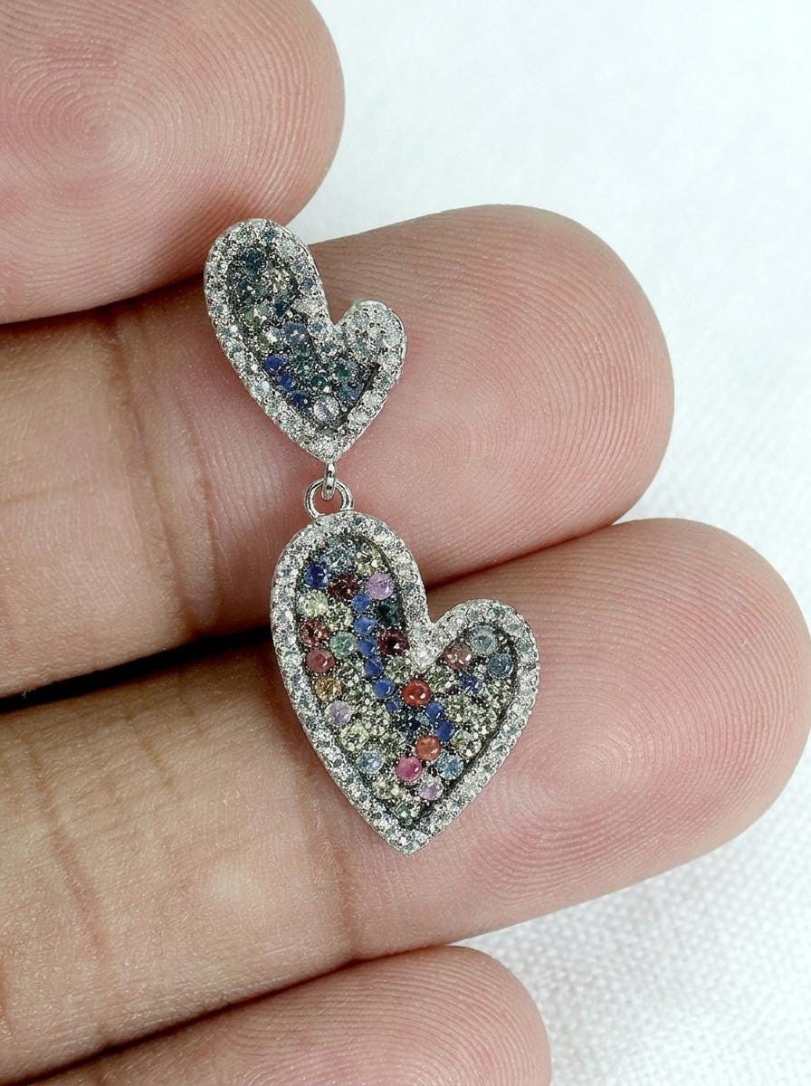 925 silver colorful sapphire heart necklace