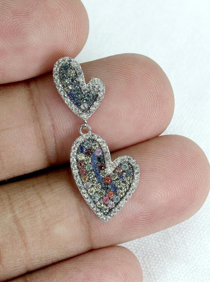 925 silver colorful sapphire heart necklace