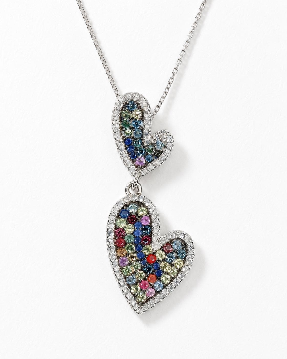 925 silver colorful sapphire heart necklace