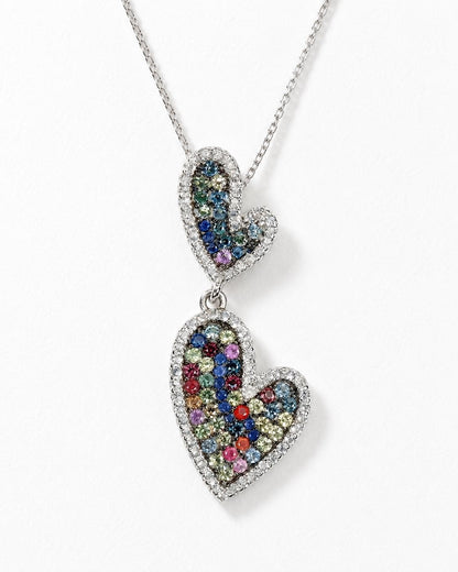 925 silver colorful sapphire heart necklace