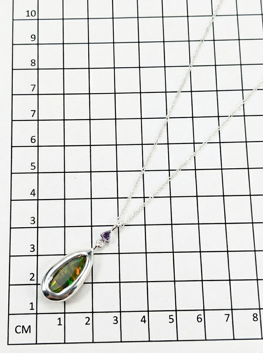 925 silver drop black opal necklace