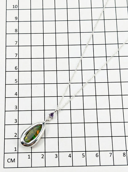 925 silver drop black opal necklace