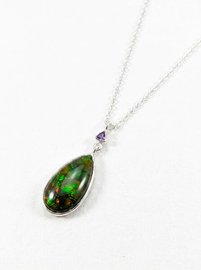 925 silver drop black opal necklace