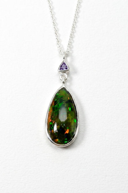 925 silver drop black opal necklace
