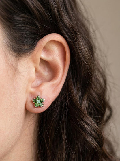 925 silver flower diopside stud earrings