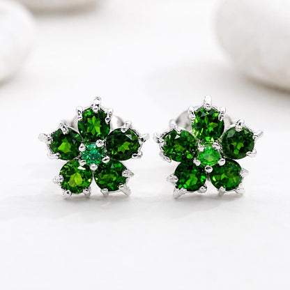 925 silver flower diopside stud earrings