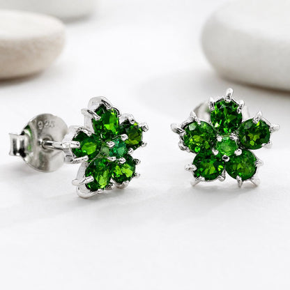 925 silver flower diopside stud earrings